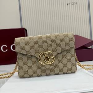 Gucci專櫃雙G印花帆布鏈條包 古馳Generation系列翻蓋單肩斜挎包 474575  gc1226