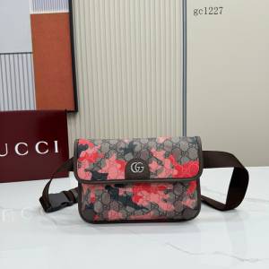 Gucci專櫃2026新款男女大理石紋腰包 古馳迷彩系列翻蓋單肩斜挎包 752597  gc1227
