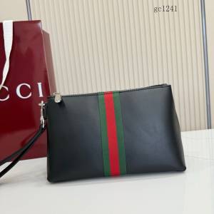 Gucci專櫃2026新款全皮手腕包手袋 古馳經典織帶手拿包零錢包 867337  gc1241
