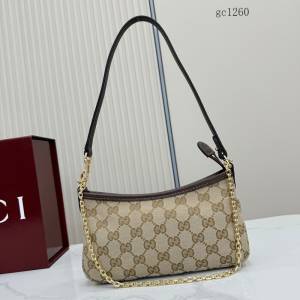 Gucci專櫃經典雙G老花帆布腋下包 古馳Generation系列雙鏈條女士單肩包 875847  gc1260