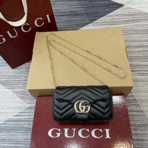 Gucci專櫃菱格絎縫羊皮鏈條包 古馳Marmont系列女士磁吸翻蓋單肩斜挎包 841290  gc1290