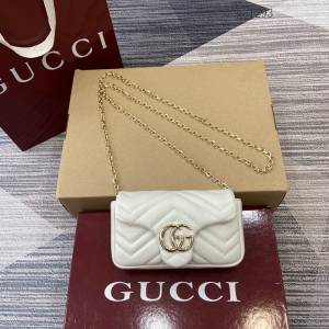 Gucci專櫃菱格絎縫羊皮鏈條包 古馳Marmont系列女士磁吸翻蓋單肩斜挎包 841290  gc1293