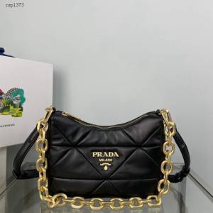 Prada專櫃新款System軟羊革單肩包 1BC157 普拉達三角形圖案鏈條肩背女包 csp1383